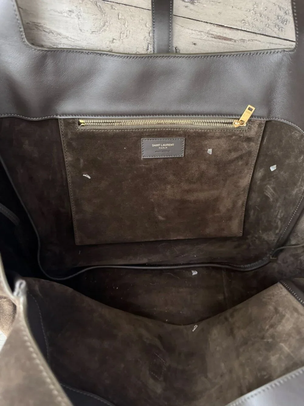 SAINT LAURENT LE 5 À 7 BEA Suede Tote Shoulder Bag Musk Brown Gold - Picture 11 of 14